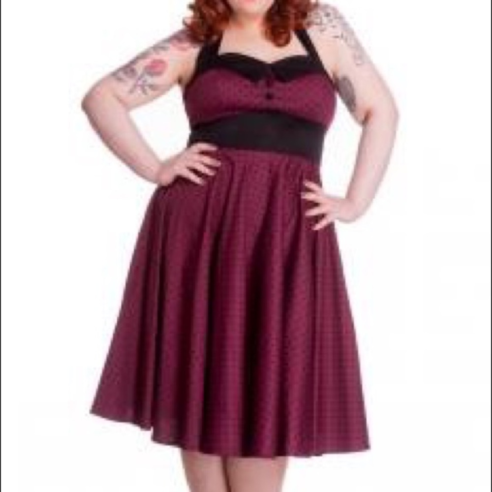 Hell Bunny Ashley dress Maroon with black dots